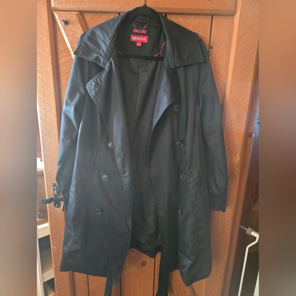 🖤 Y2K Merona Women’s Black Trench Coat – Size Large - Picture 5 of 9